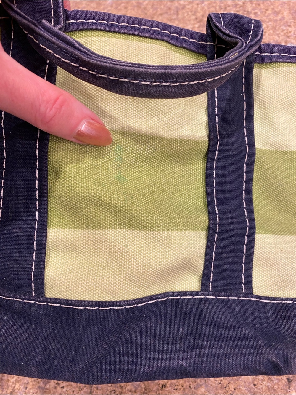 Vintage L.L.Bean BOAT AND TOTE Mini Stripe Blue Green 0FWM1 Zipper No Monogram - Picture 10 of 17